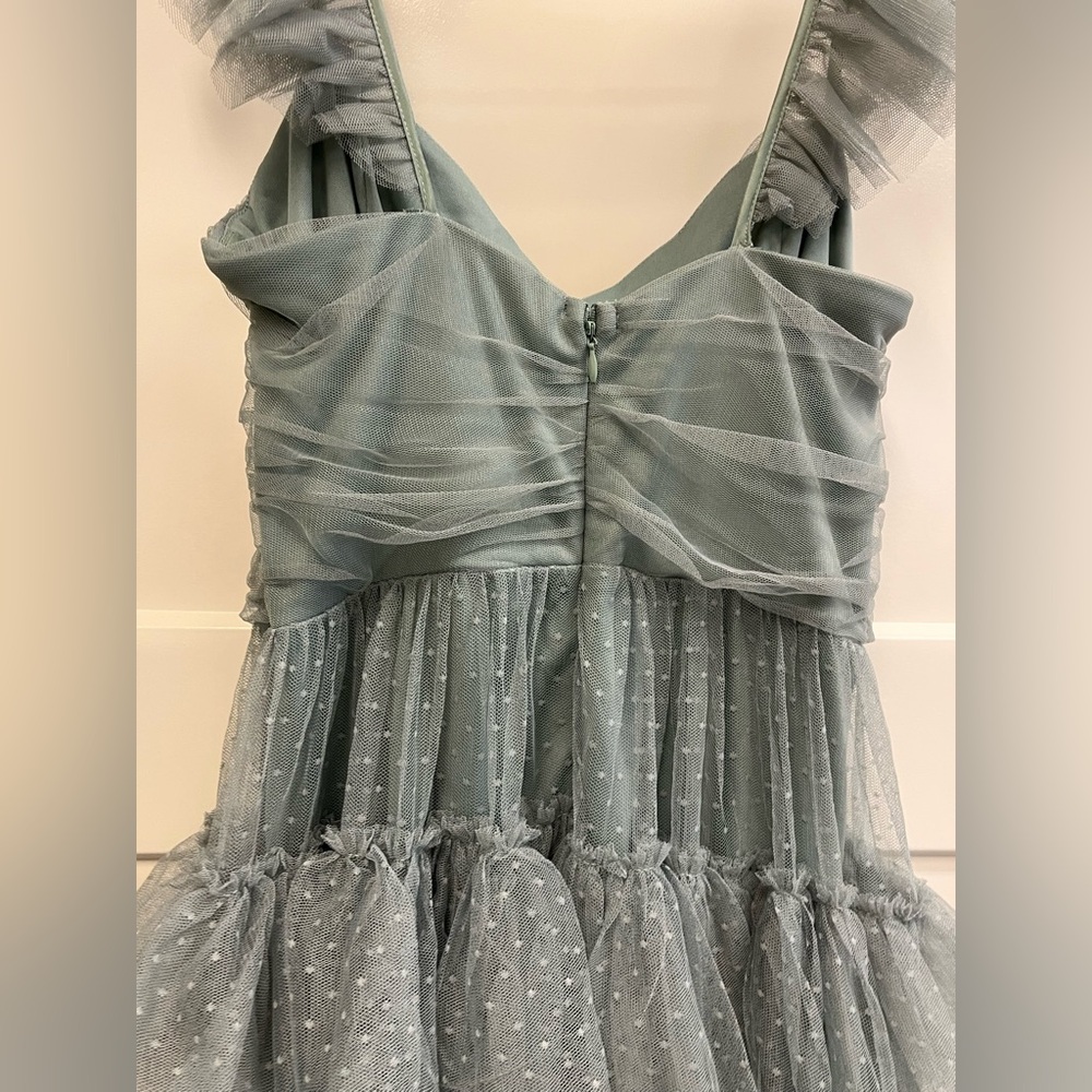 Lulus - Pure Radiance Sage Brush Mesh Swiss Dot Tiered Maxi Dress Green - S - Picture 13 of 13